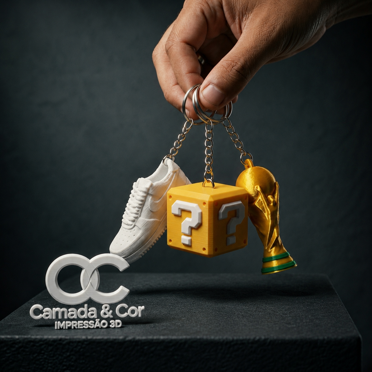 3 Chaveiros personalizados — Sneaker, Mario e Futebol